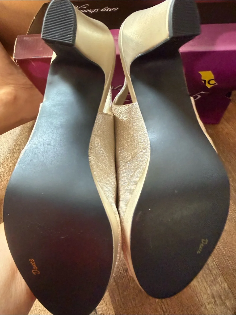 easy street Nude/Tan Open-Toe Slingback Heels with Pleated Detail